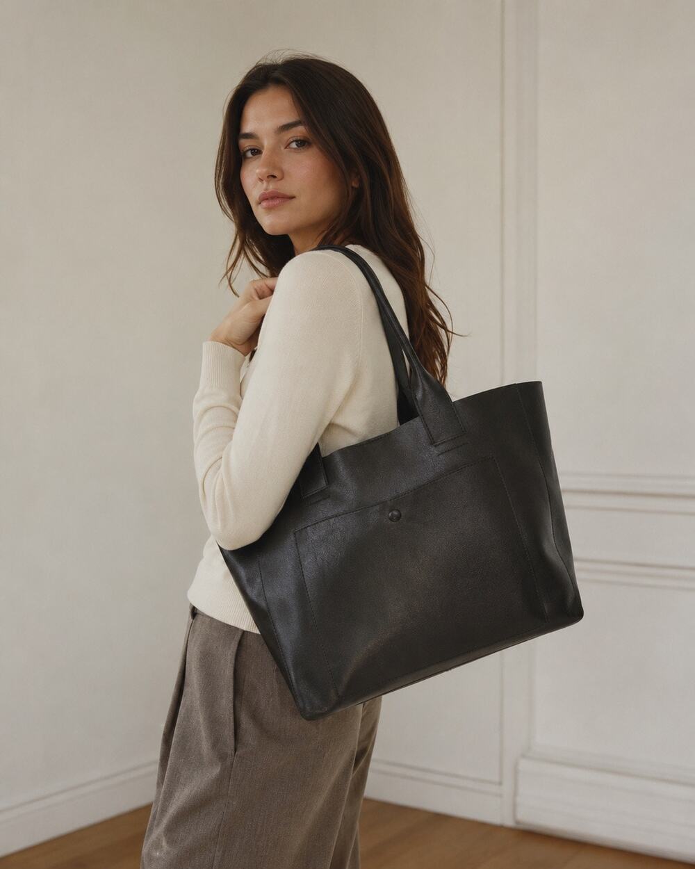 Banana Republic Classic Black Leather Tote Red Interior Minimalist Bag
